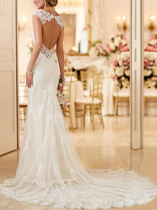 Backless Wedding Bridal Gowns Mermaid Sleeveless Lace Bridal Gowns