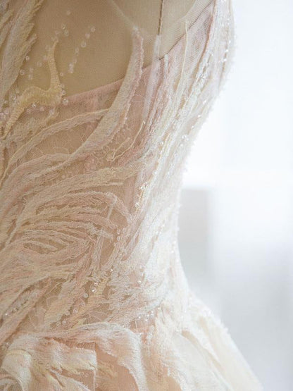Wedding Dress Princess Floor Length Jewel Neck Sleeveless Lace Tulle Bridal Gowns