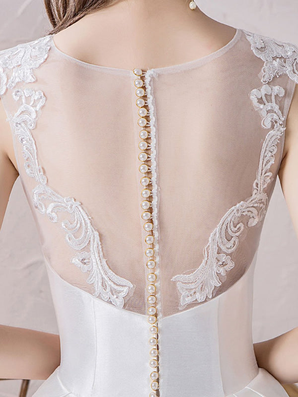 Wedding Dress Princess Silhouette Illusion Neckline Sleeveless Natural Waist Cathedral Train Bridal Gowns