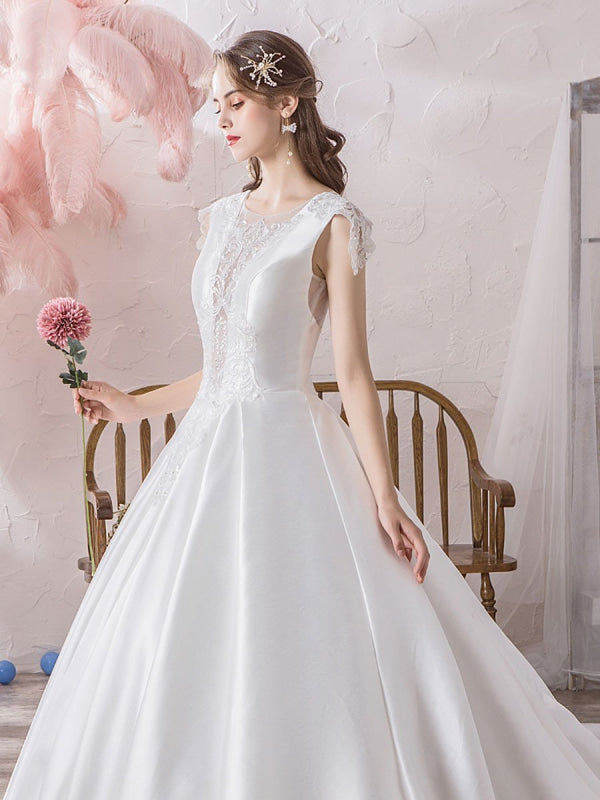 Wedding Dress Princess Silhouette Illusion Neckline Sleeveless Natural Waist Cathedral Train Bridal Gowns