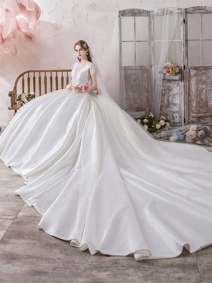 Wedding Dress Princess Silhouette Illusion Neckline Sleeveless Natural Waist Cathedral Train Bridal Gowns