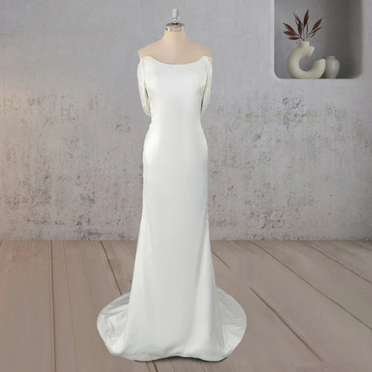 Off Shoulder Appliqued Wedding Dress with Backless