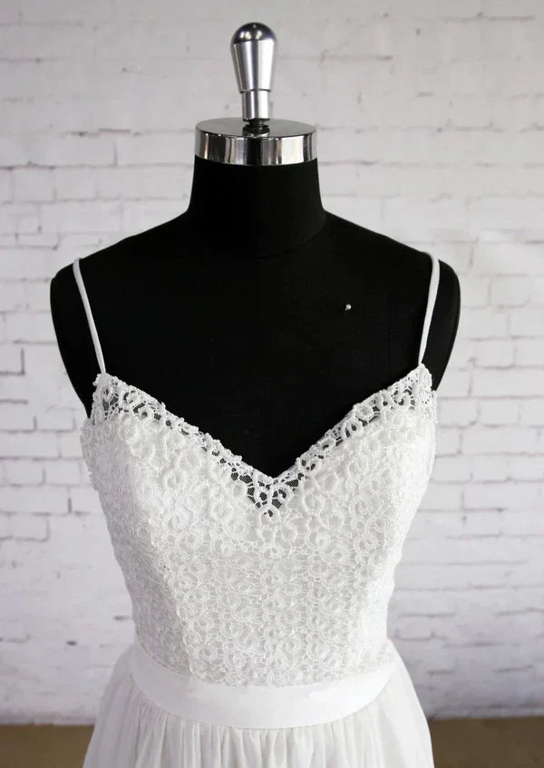 A-Line Chiffon Sleeveless Zipper Backless Wedding Dress with Lace