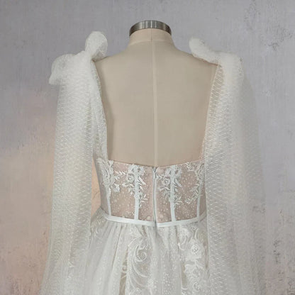 A-Line White Tulle Lace Flattering Wedding Dress With