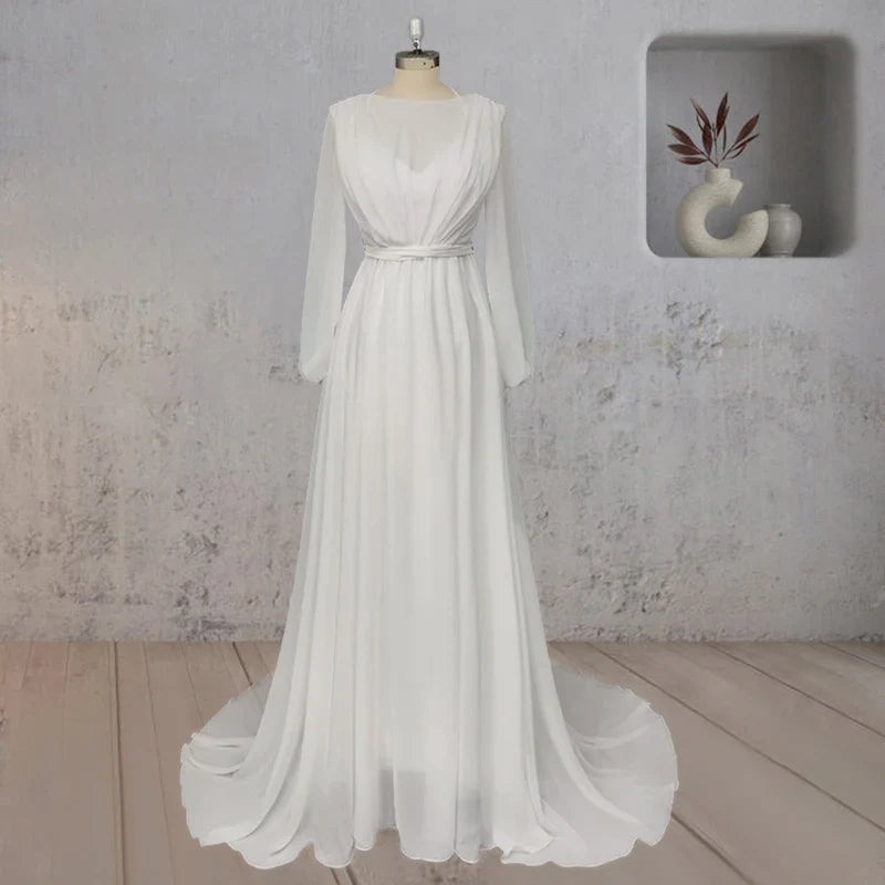 A-Line Chiffon Elegance Wedding Dress with Sweep Train