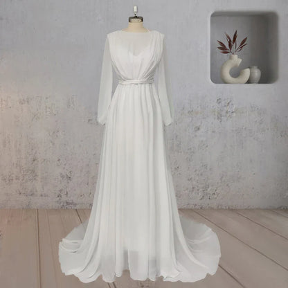 A-Line Chiffon Elegance Wedding Dress with Sweep Train