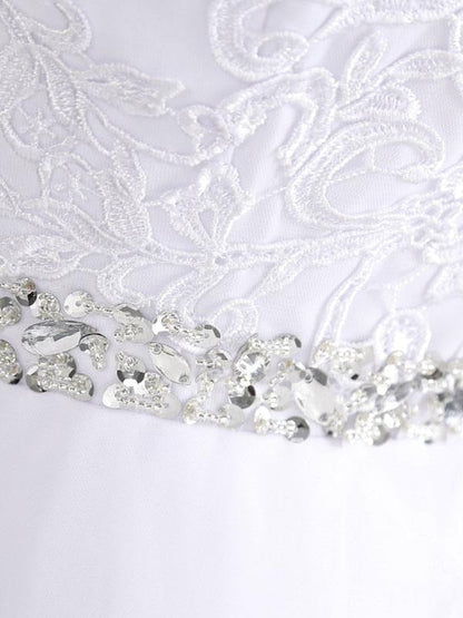 Wedding Dresses A Line Beaded Jewel Neck Sleeveless Floor Length Tulle Traditional Bridal Dress With Train