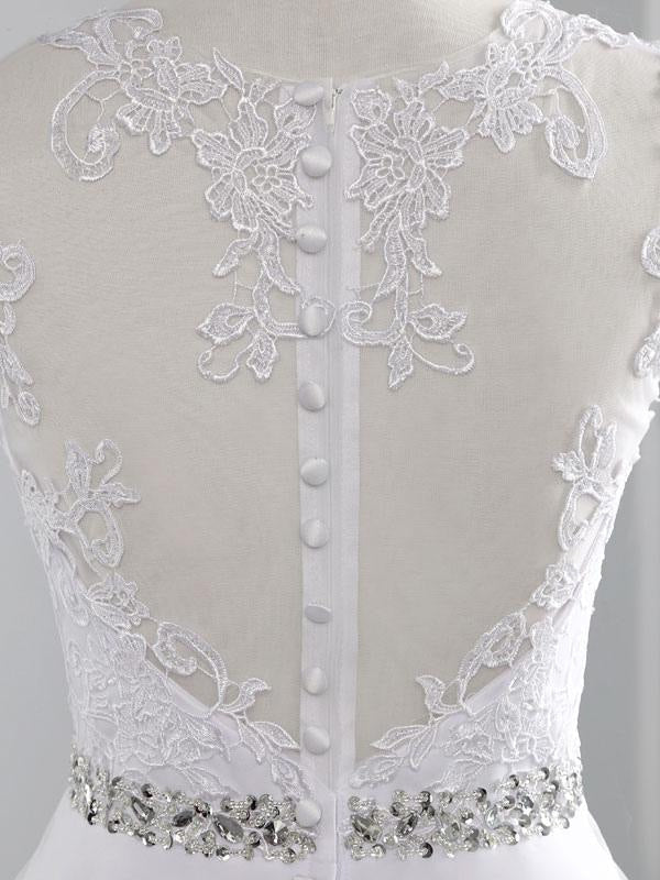 Wedding Dresses A Line Beaded Jewel Neck Sleeveless Floor Length Tulle Traditional Bridal Dress With Train