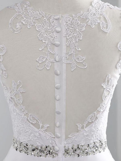 Wedding Dresses A Line Beaded Jewel Neck Sleeveless Floor Length Tulle Traditional Bridal Dress With Train