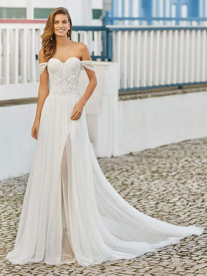 Wedding Dresses A-Line Floor-Length Sleeveless Beaded Sweetheart Bridal Gowns