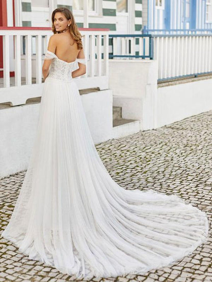 Wedding Dresses A-Line Floor-Length Sleeveless Beaded Sweetheart Bridal Gowns