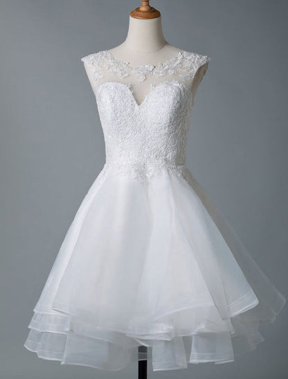 Jewel Neck Wedding Dresses A Line Sleeveless Tulle Short Bridal Dress