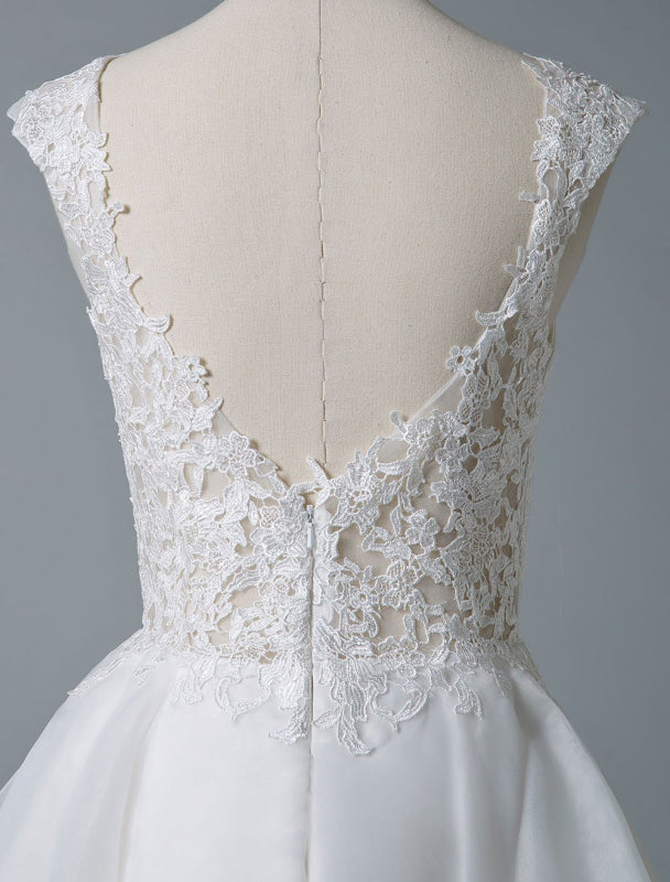Jewel Neck Wedding Dresses A Line Sleeveless Tulle Short Bridal Dress