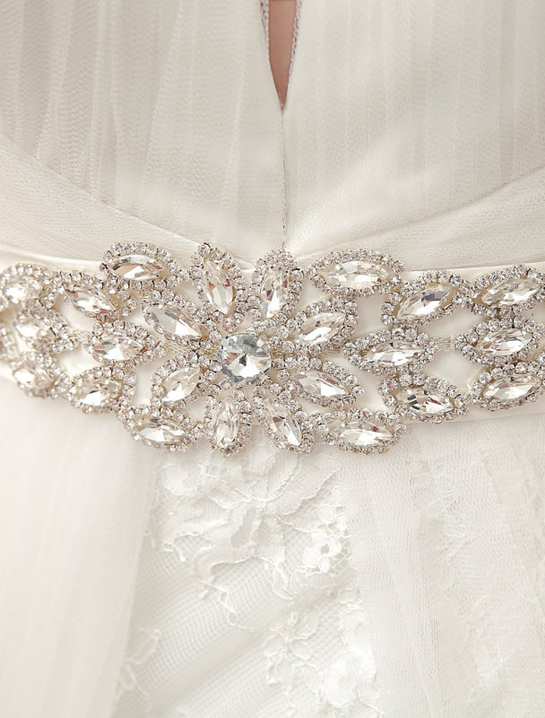 Wedding Dresses Ball Gown Bridal Dress Long Sleeve Lace Applique Beaded Rhinestones Sash Illusion Cutout Wedding Gown With Train Exclusive