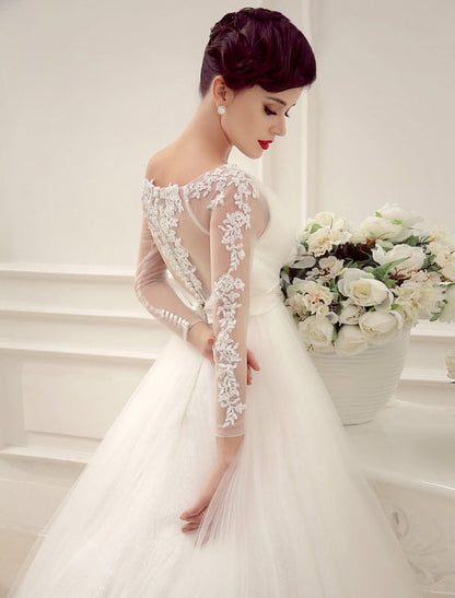 Wedding Dresses Ball Gown Bridal Dress Long Sleeve Lace Applique Beaded Rhinestones Sash Illusion Cutout Wedding Gown With Train Exclusive