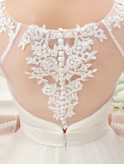 Wedding Dresses Ball Gown Bridal Dress Long Sleeve Lace Applique Beaded Rhinestones Sash Illusion Cutout Wedding Gown With Train Exclusive