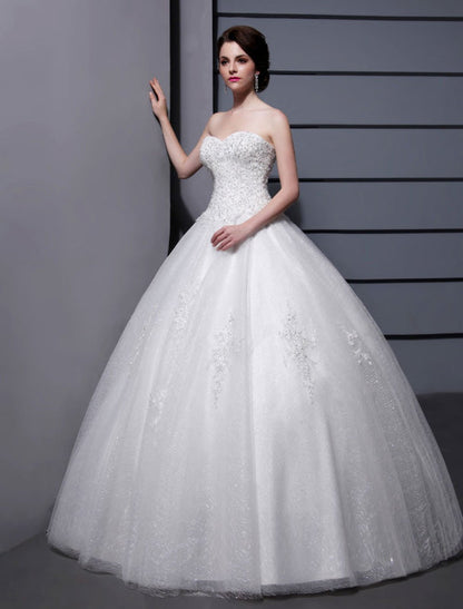 Wedding Dresses Ball Gown Strapless Bridal Dress Ivory Sweetheart Tulle Applique Beaded Wedding Gown