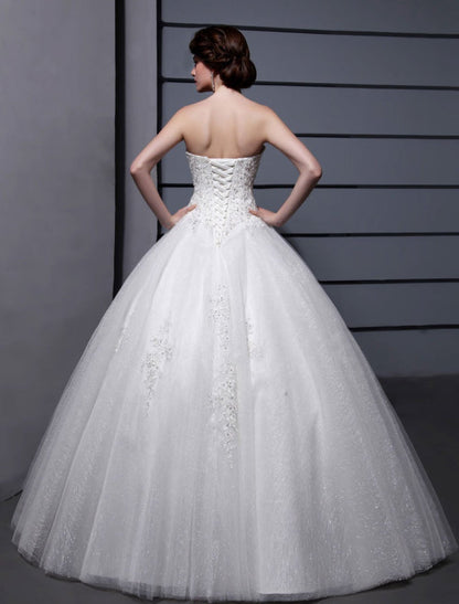 Wedding Dresses Ball Gown Strapless Bridal Dress Ivory Sweetheart Tulle Applique Beaded Wedding Gown
