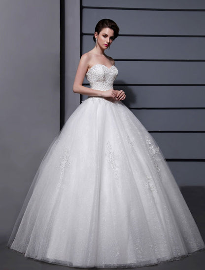 Wedding Dresses Ball Gown Strapless Bridal Dress Ivory Sweetheart Tulle Applique Beaded Wedding Gown