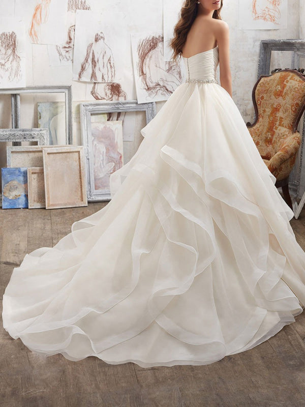 Sweetheart Ball Gown Wedding Dresses Sleeveless Asymmetric Tulle Bridal Gown