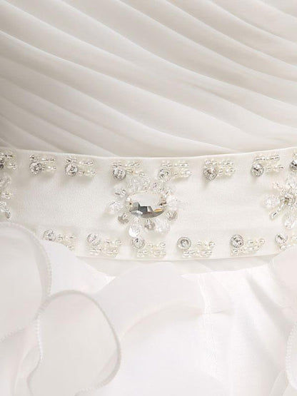 Wedding Dresses Princess Ball Gowns Strapless Sweetheart Neckline Pleated Beaded Sash Tulle Ivory Bridal Dress With Train
