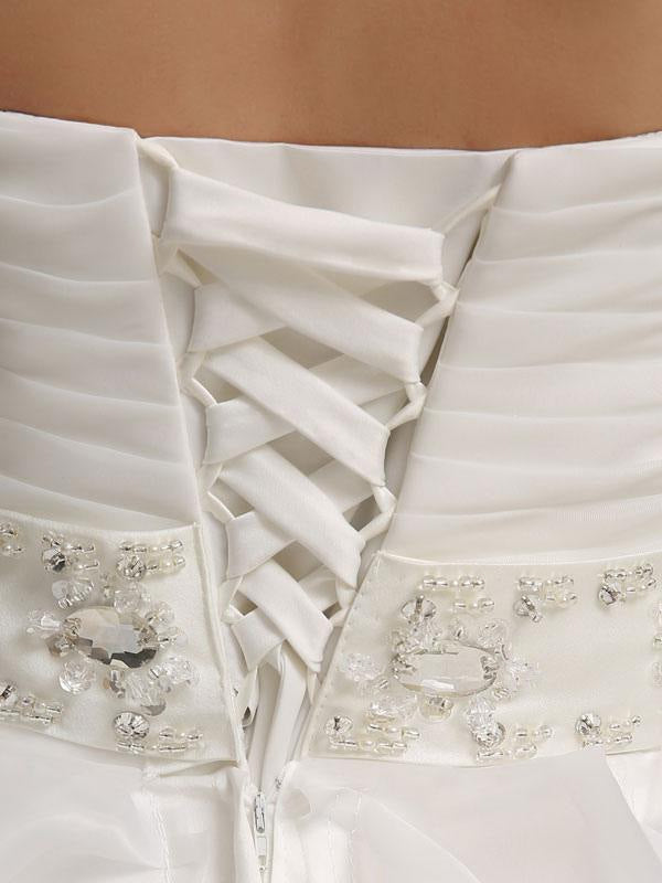 Wedding Dresses Princess Ball Gowns Strapless Sweetheart Neckline Pleated Beaded Sash Tulle Ivory Bridal Dress With Train