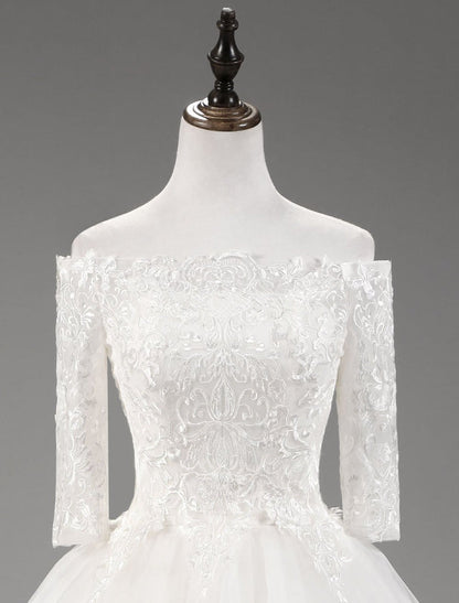 Off The Shoulder Wedding Dresses Princess Lace Bridal Gown Half Sleeve Bridal Dress