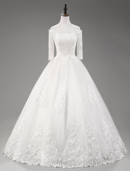 Off The Shoulder Wedding Dresses Princess Lace Bridal Gown Half Sleeve Bridal Dress