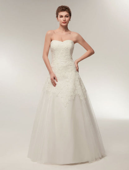 Wedding Dresses Strapless Lace Maxi Bridal Dress Sweetheart Floor Length Ivory Wedding Gowns