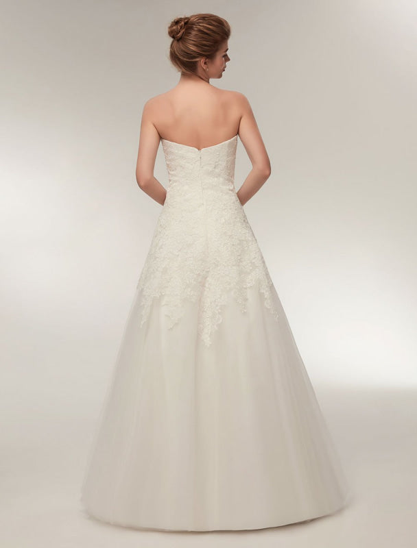 Wedding Dresses Strapless Lace Maxi Bridal Dress Sweetheart Floor Length Ivory Wedding Gowns