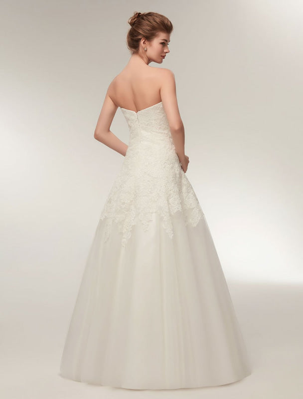 Wedding Dresses Strapless Lace Maxi Bridal Dress Sweetheart Floor Length Ivory Wedding Gowns