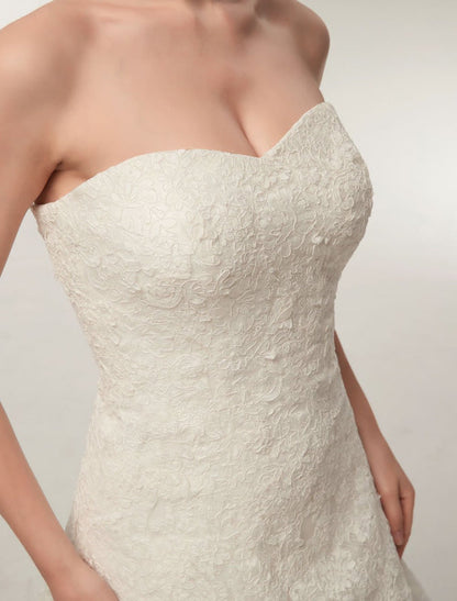 Wedding Dresses Strapless Lace Maxi Bridal Dress Sweetheart Floor Length Ivory Wedding Gowns