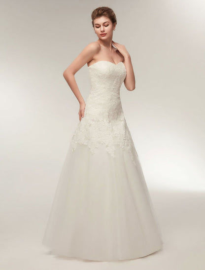 Wedding Dresses Strapless Lace Maxi Bridal Dress Sweetheart Floor Length Ivory Wedding Gowns