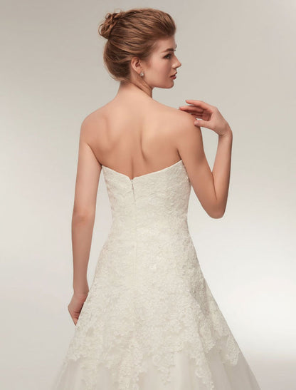 Wedding Dresses Strapless Lace Maxi Bridal Dress Sweetheart Floor Length Ivory Wedding Gowns