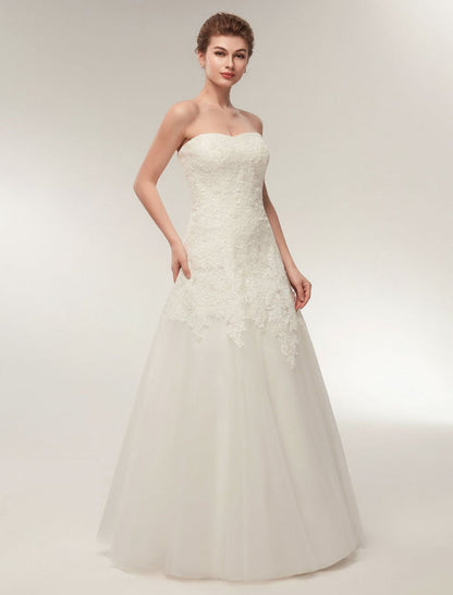 Wedding Dresses Strapless Lace Maxi Bridal Dress Sweetheart Floor Length Ivory Wedding Gowns