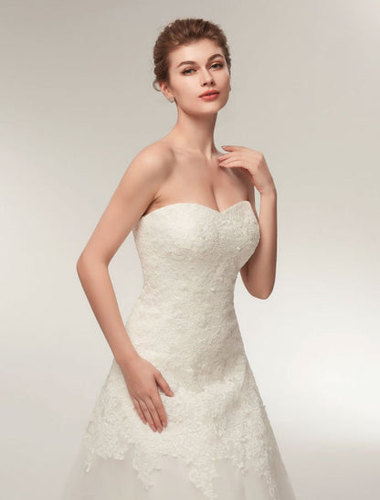 Wedding Dresses Strapless Lace Maxi Bridal Dress Sweetheart Floor Length Ivory Wedding Gowns