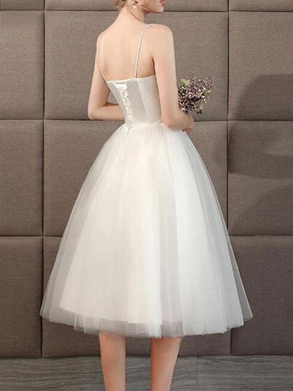 Wedding Dresses Sweetheart Sleeveless A Line Tea Length Short Bridal Dress