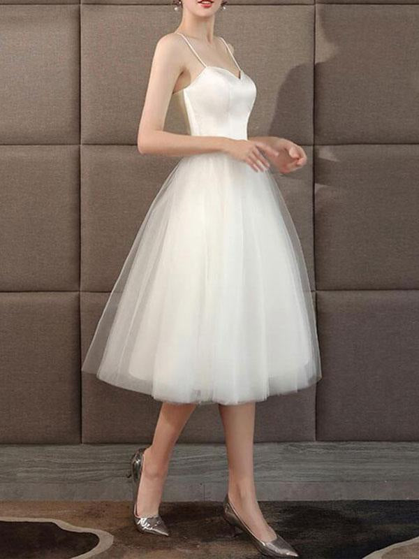 Wedding Dresses Sweetheart Sleeveless A Line Tea Length Short Bridal Dress