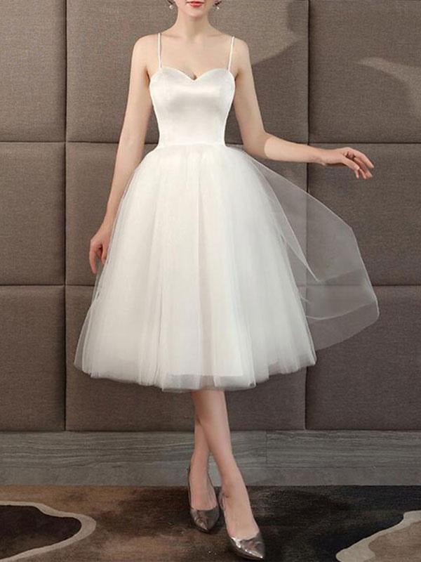 Wedding Dresses Sweetheart Sleeveless A Line Tea Length Short Bridal Dress