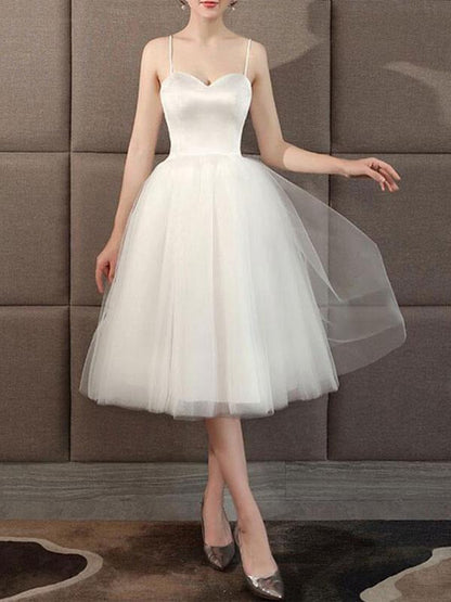 Wedding Dresses Sweetheart Sleeveless A Line Tea Length Short Bridal Dress