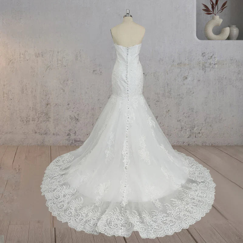 White Strapless Wedding Dresses with Appliques