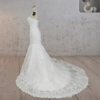 White Strapless Wedding Dresses with Appliques
