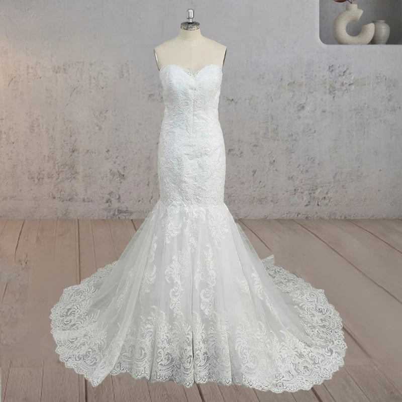 White Strapless Wedding Dresses with Appliques