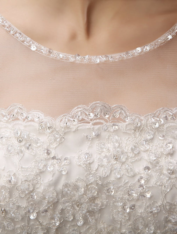 White Ball Gown Jewel Neck Beading Floor-Length Bridal Wedding Dress