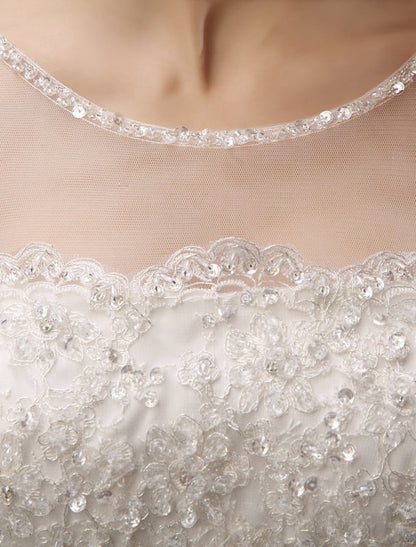 White Ball Gown Jewel Neck Beading Floor-Length Bridal Wedding Dress