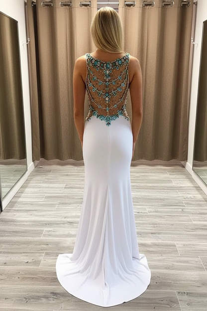 V-Neck Sleeveless Prom Dress Sweep/Brush Train With Beading Spandex Dresses