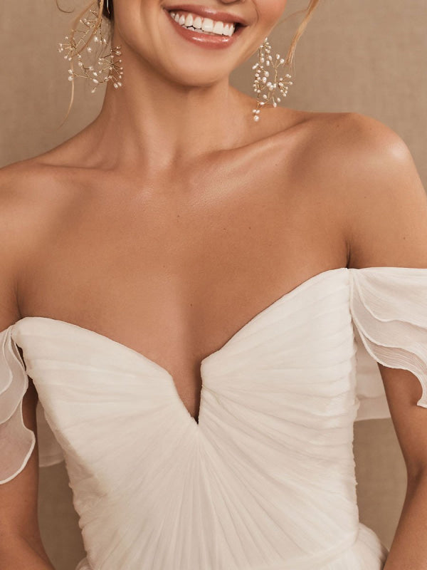 White Bridal Dress A-Line Bateau Chiffon Floor Length Wedding Dress