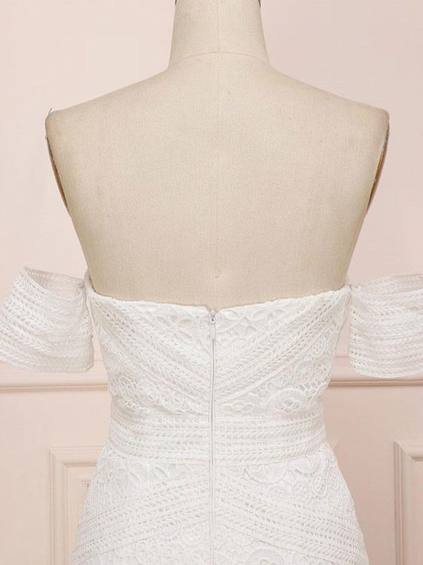 White Lace Wedding Dress Floor Length Sheath Sleeveless Lace Sweetheart Bridal Dresses Train Dress
