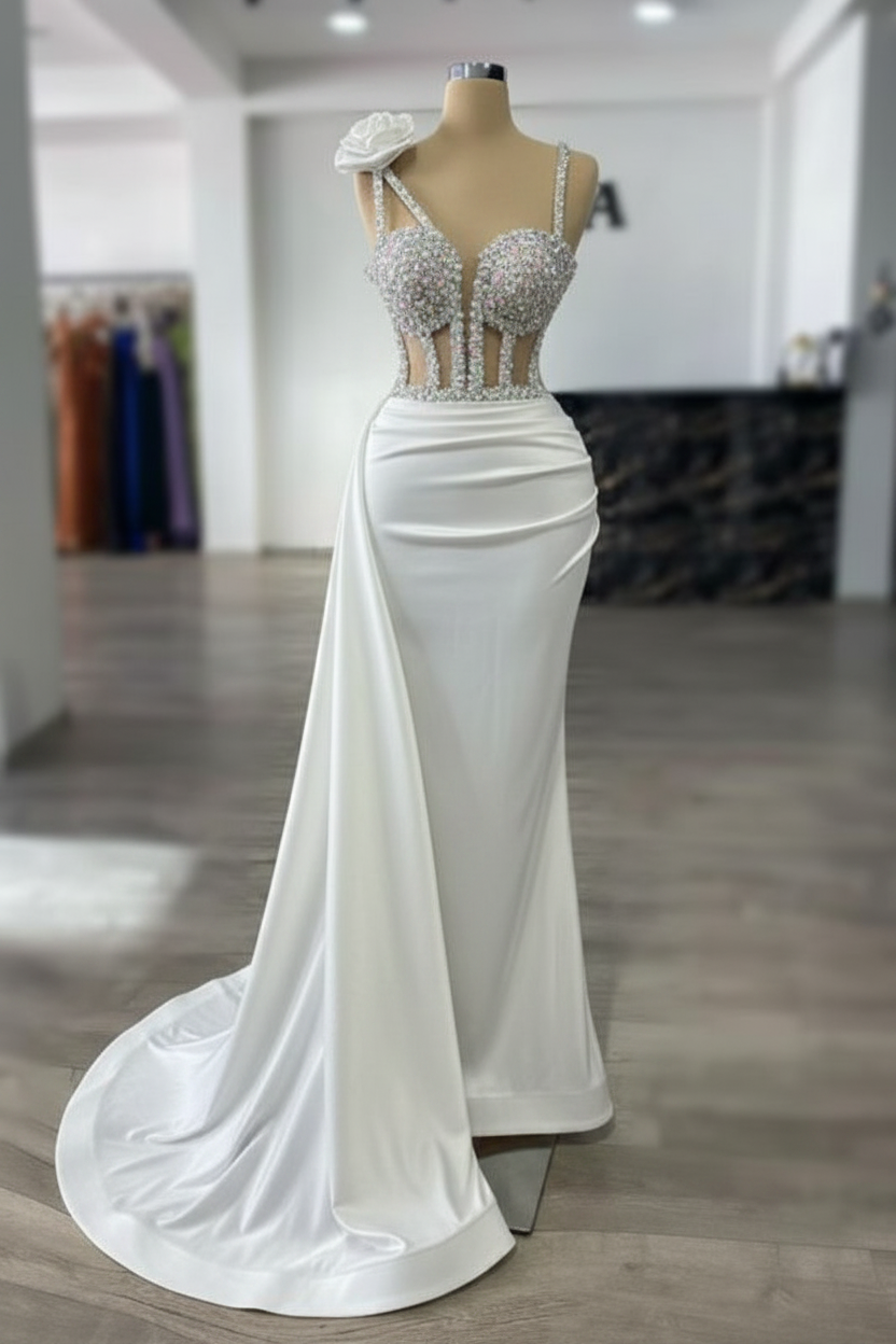 Luxury Glitter Rinstones Mermaid Prom Dresses Sleeveless with Sweep Train