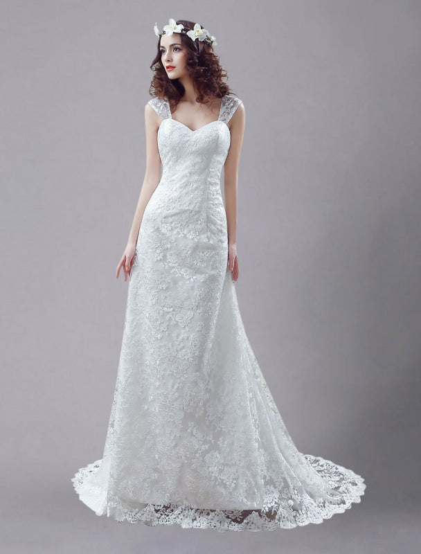 White Mermaid Backless Lace Wedding Dress